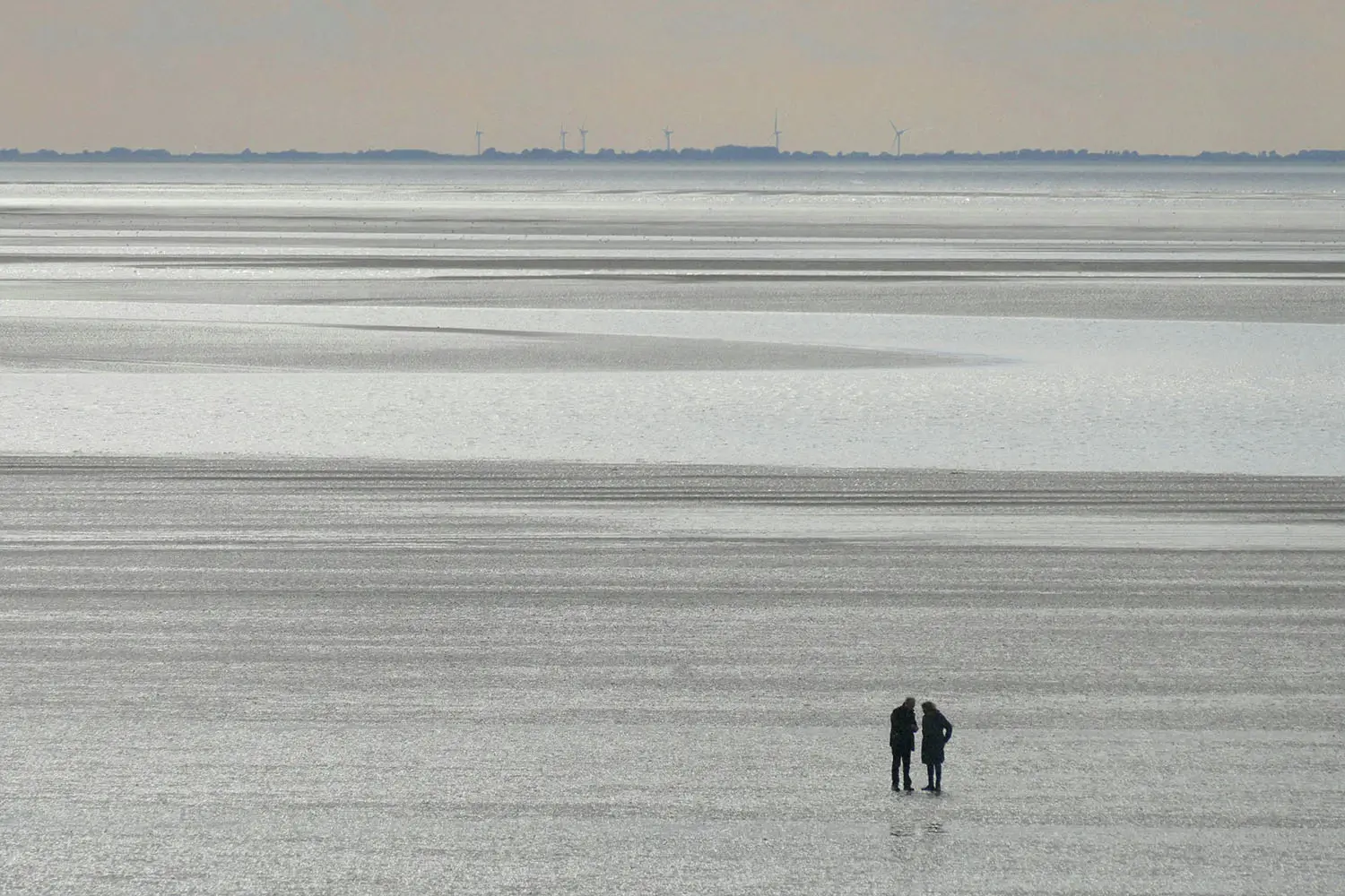 people in the distance on a beach