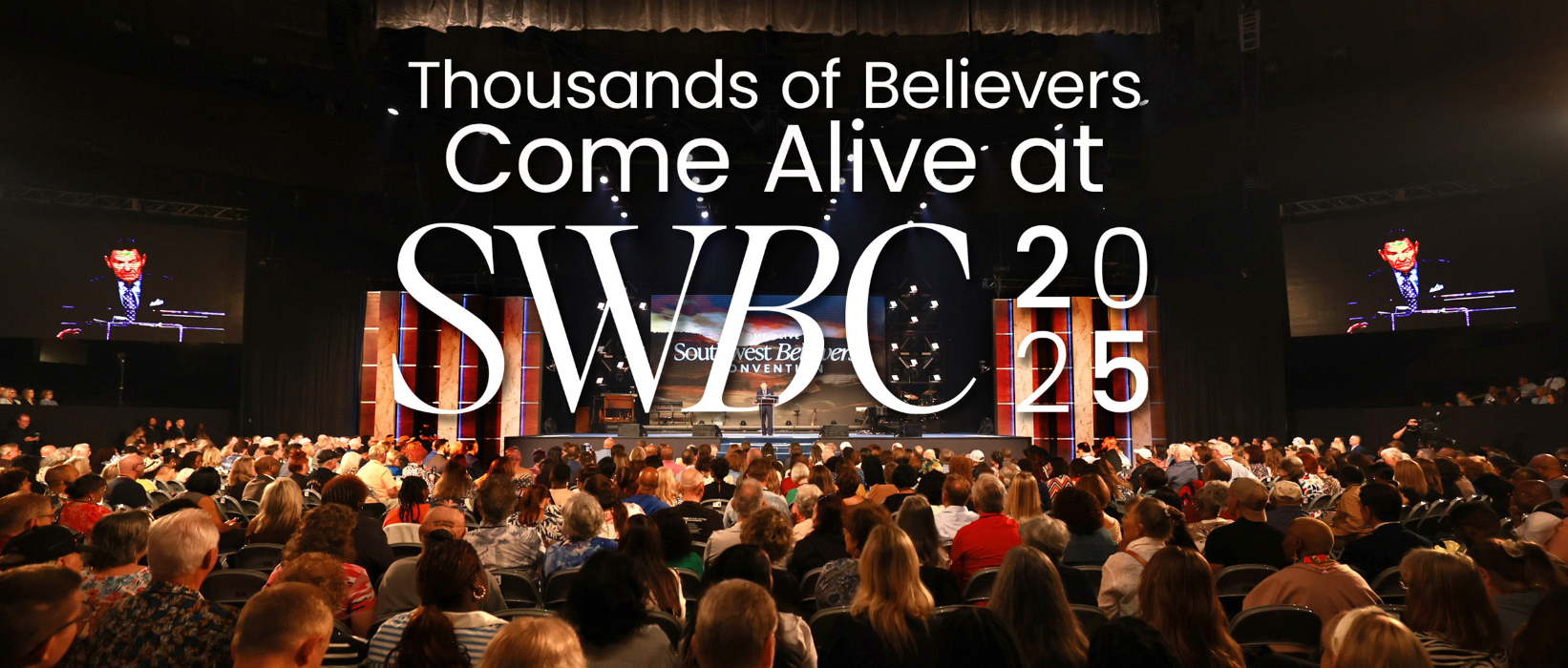 A crowd shot facing a stage at SWBC 2025 (Southwest Believers' Convention)