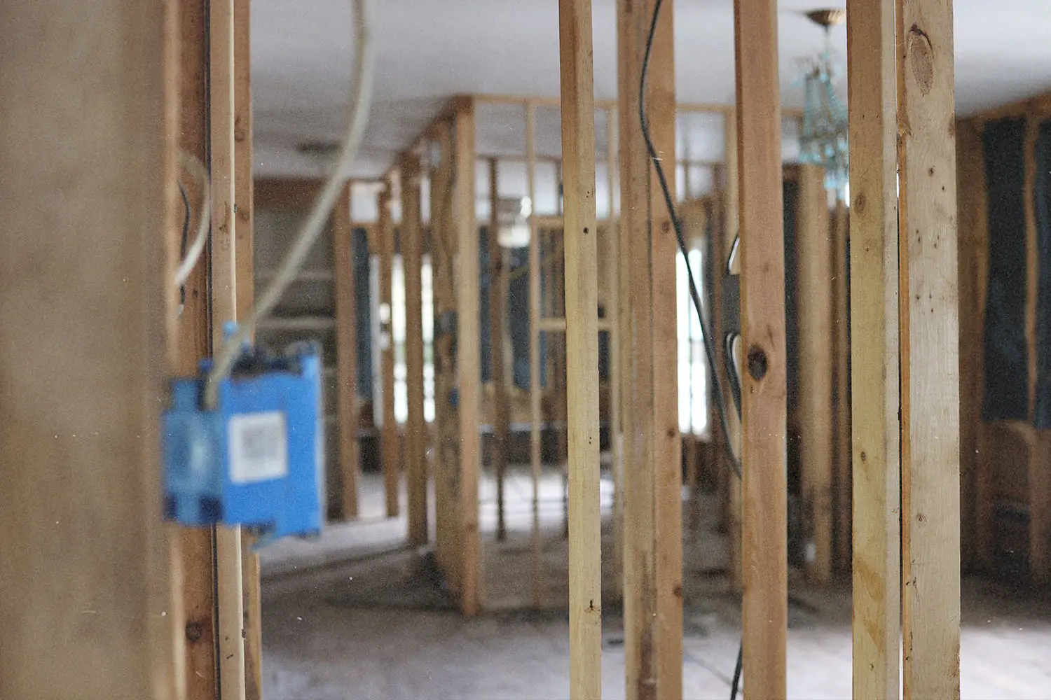 Inside wooden house framing
