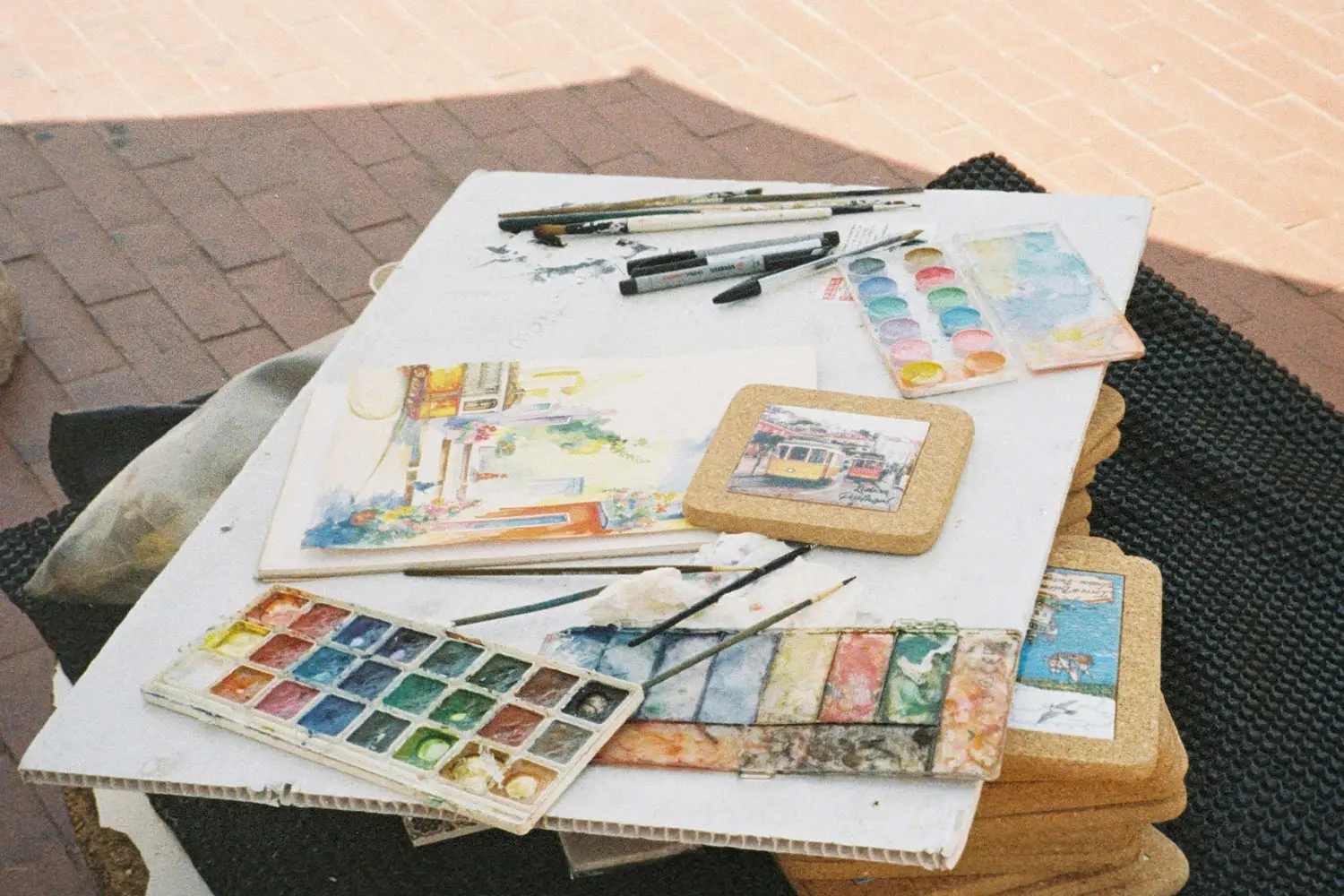 watercolor tools and paper