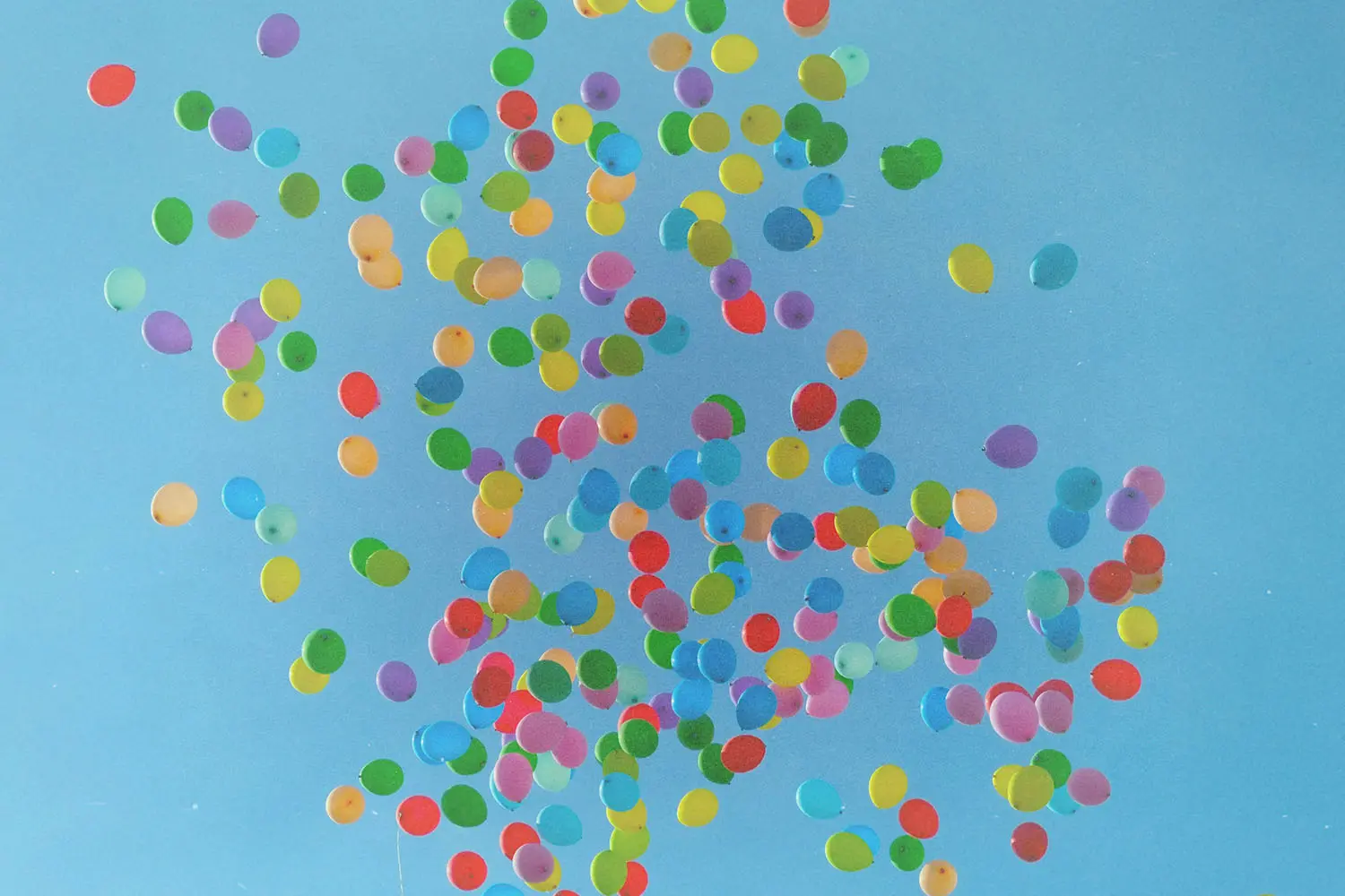 many colored balloons set free in the sky