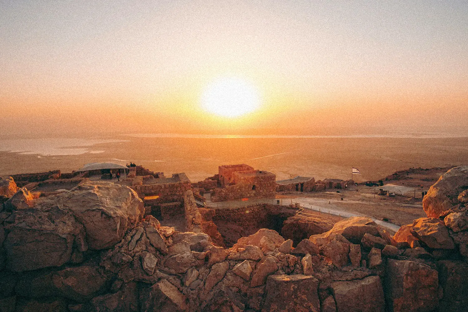 Aerial view of sunset over Israel