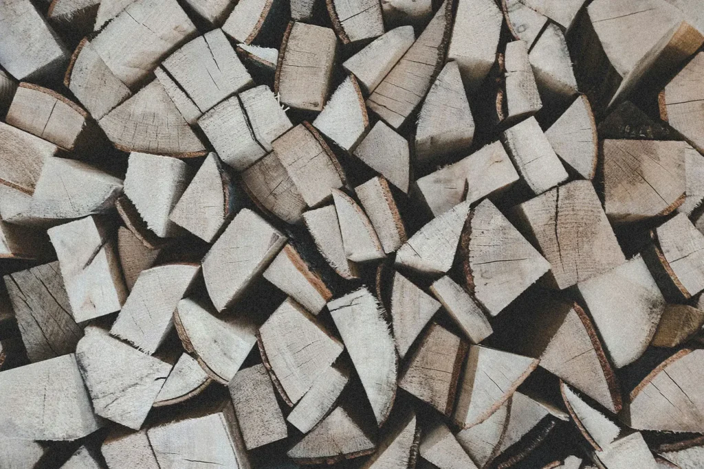 Top view of bundles of chopped firewood