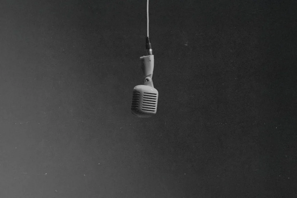 Single microphone hanging from cord